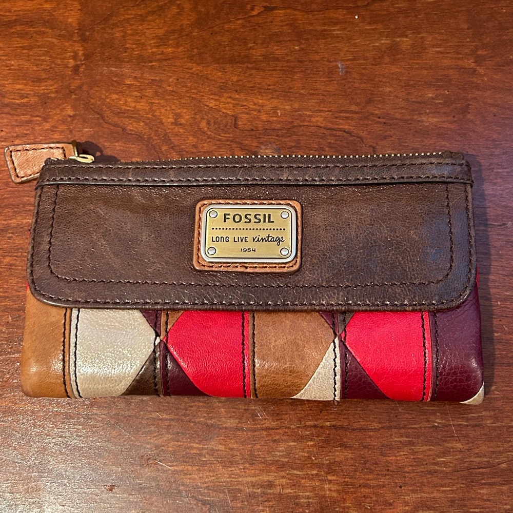 Fossil Long Live Vintage 1954 Wallet Red Brown And Cream